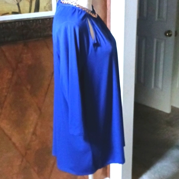 NWT NEW Glory Uniquely Designed Gold Chain Cut-Out Cobalt Blue Plus Size Tunic - Picture 4 of 12